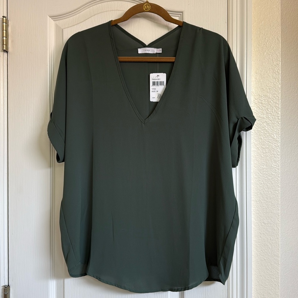 Lush V-Neck Dolman Top Cuffed Sleeve Blouse